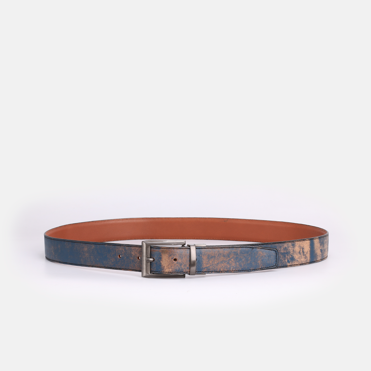 Rabat double face en cuir Bleu & Tabac