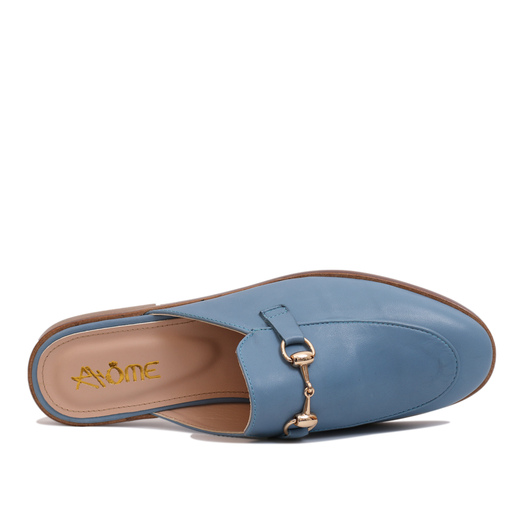 Mules en Cuir bleu ciel 003