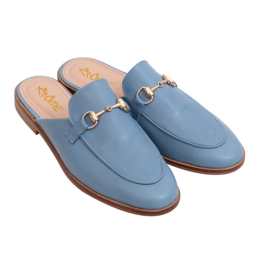 Mules en Cuir bleu ciel 003