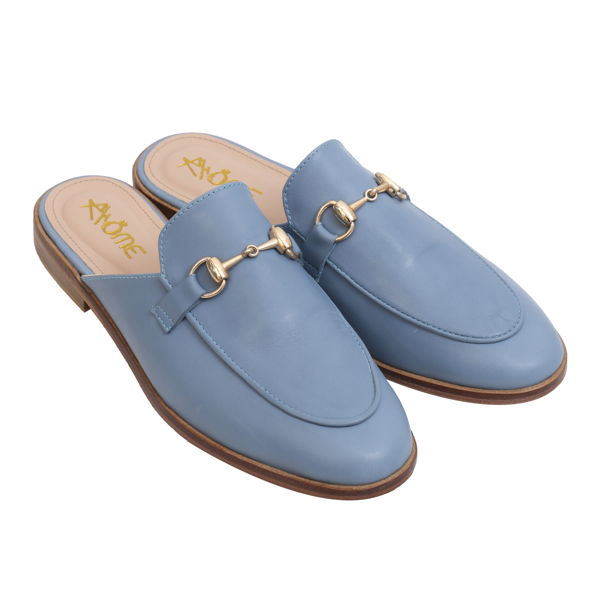 Mules en Cuir bleu ciel 003