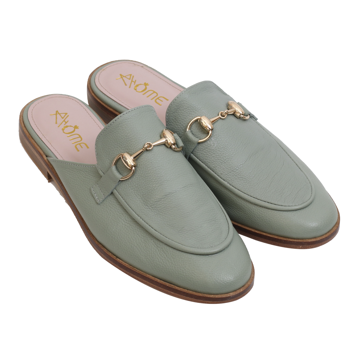 Mules en Cuir vert eau 003