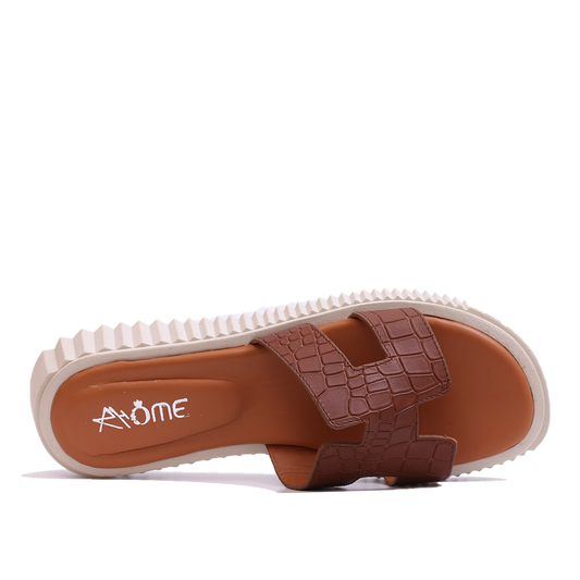011 SANDALES EN CROCO TABAC