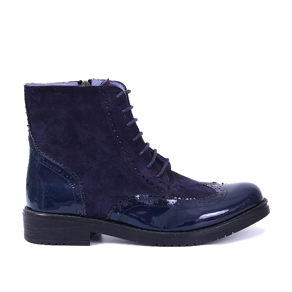 BOTTINES EN CUIR BLEU BRILLANT ET DAIM 411