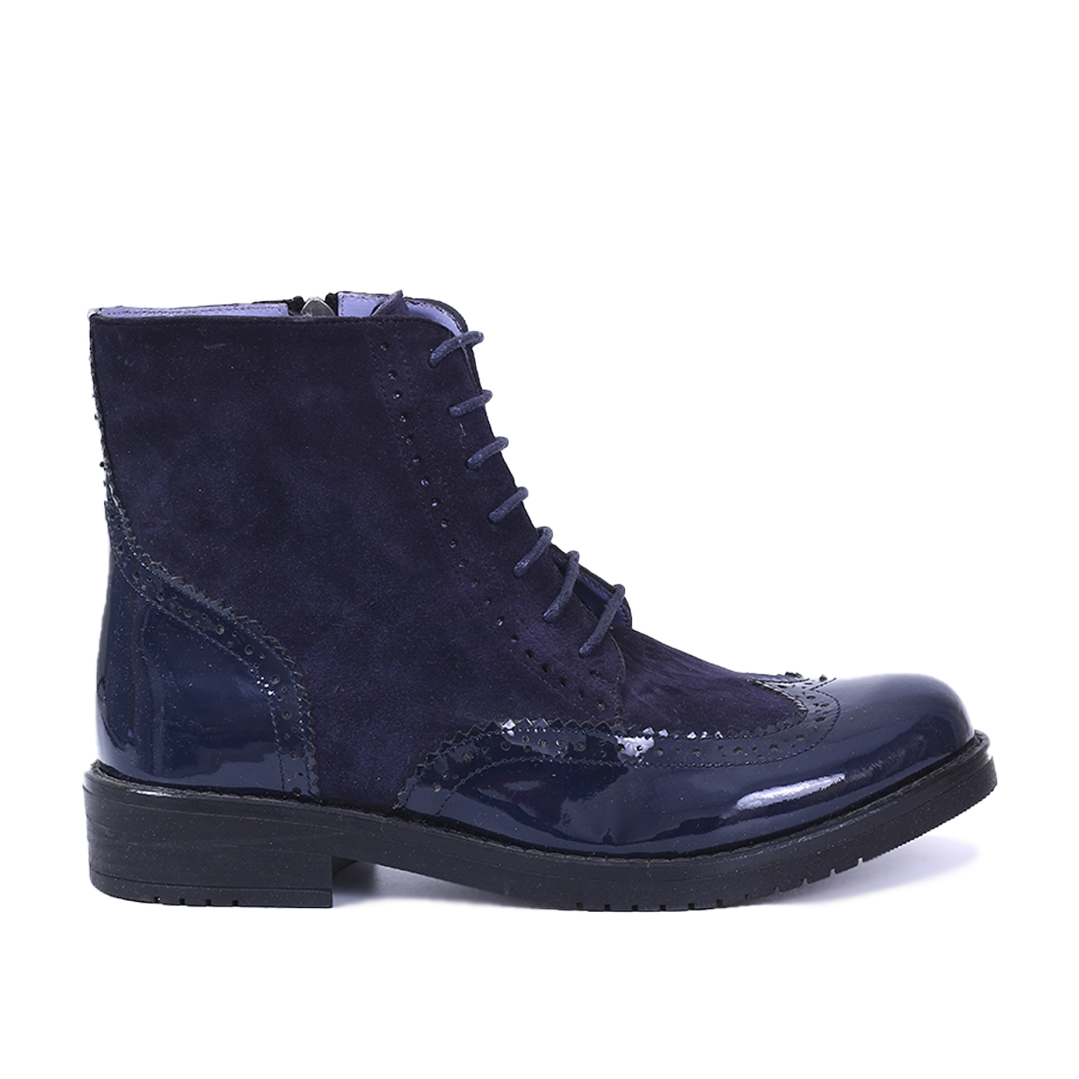 BOTTINES EN CUIR BLEU BRILLANT ET DAIM 411