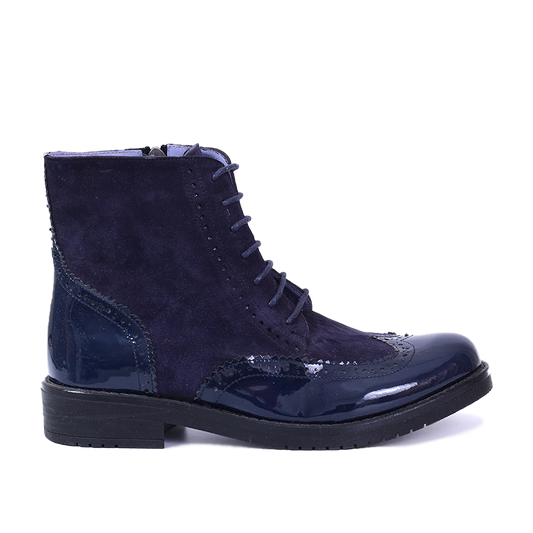 BOTTINES EN CUIR BLEU BRILLANT ET DAIM 411