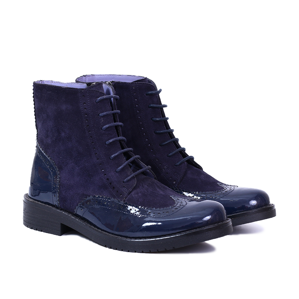 BOTTINES EN CUIR BLEU BRILLANT ET DAIM 411