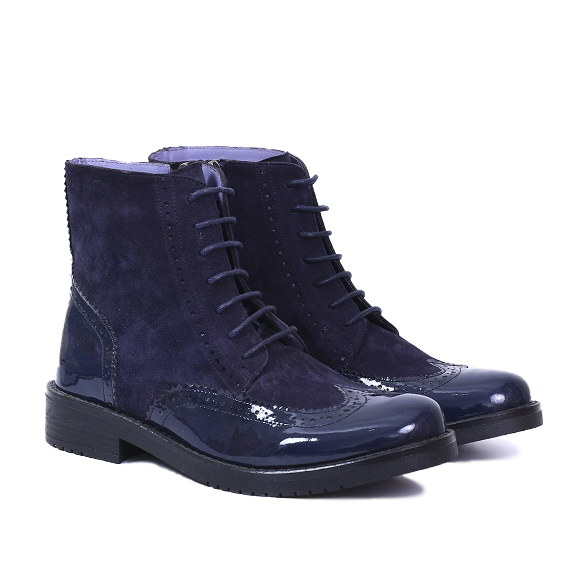 BOTTINES EN CUIR BLEU BRILLANT ET DAIM 411