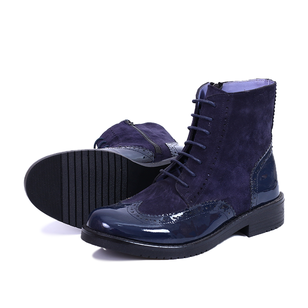 BOTTINES EN CUIR BLEU BRILLANT ET DAIM 411