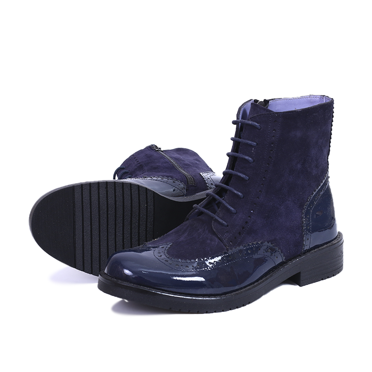 BOTTINES EN CUIR BLEU BRILLANT ET DAIM 411