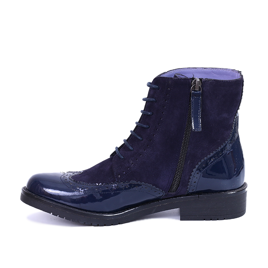 BOTTINES EN CUIR BLEU BRILLANT ET DAIM 411
