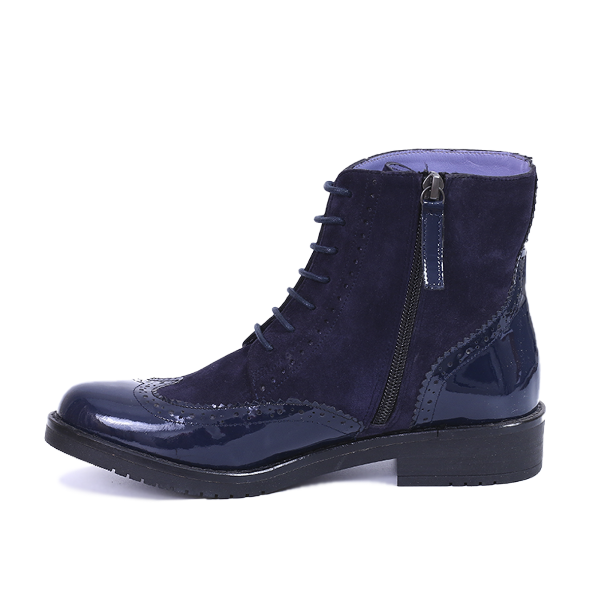 BOTTINES EN CUIR BLEU BRILLANT ET DAIM 411