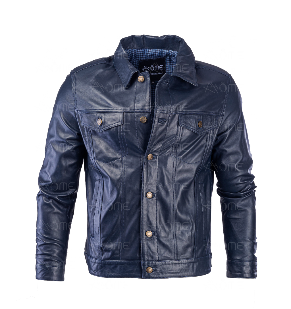 Blouson en cuir bleu marine 1222