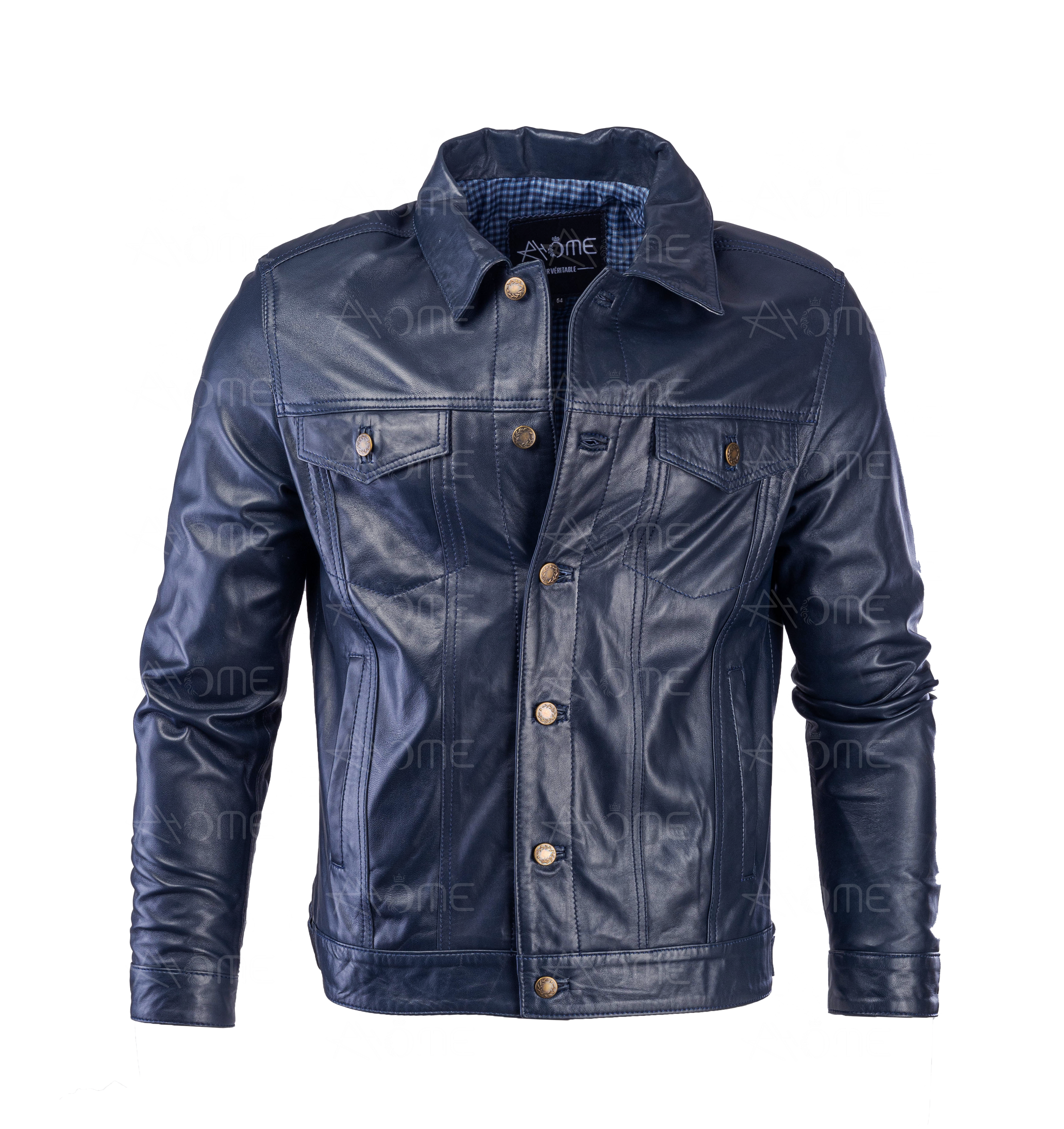 Blouson en cuir bleu marine 1222