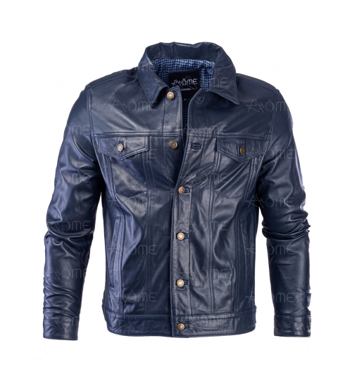 Blouson en cuir bleu marine 1222