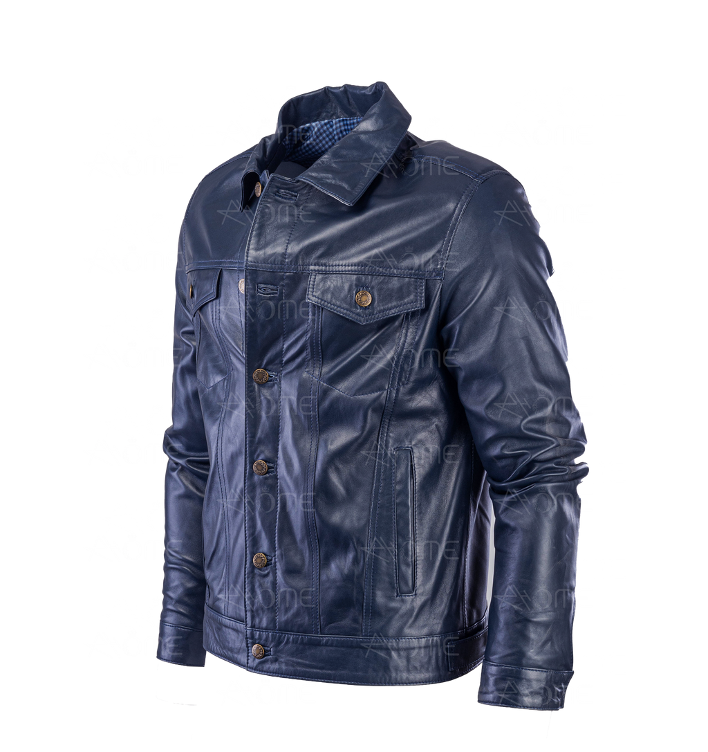 Blouson en cuir bleu marine 1222