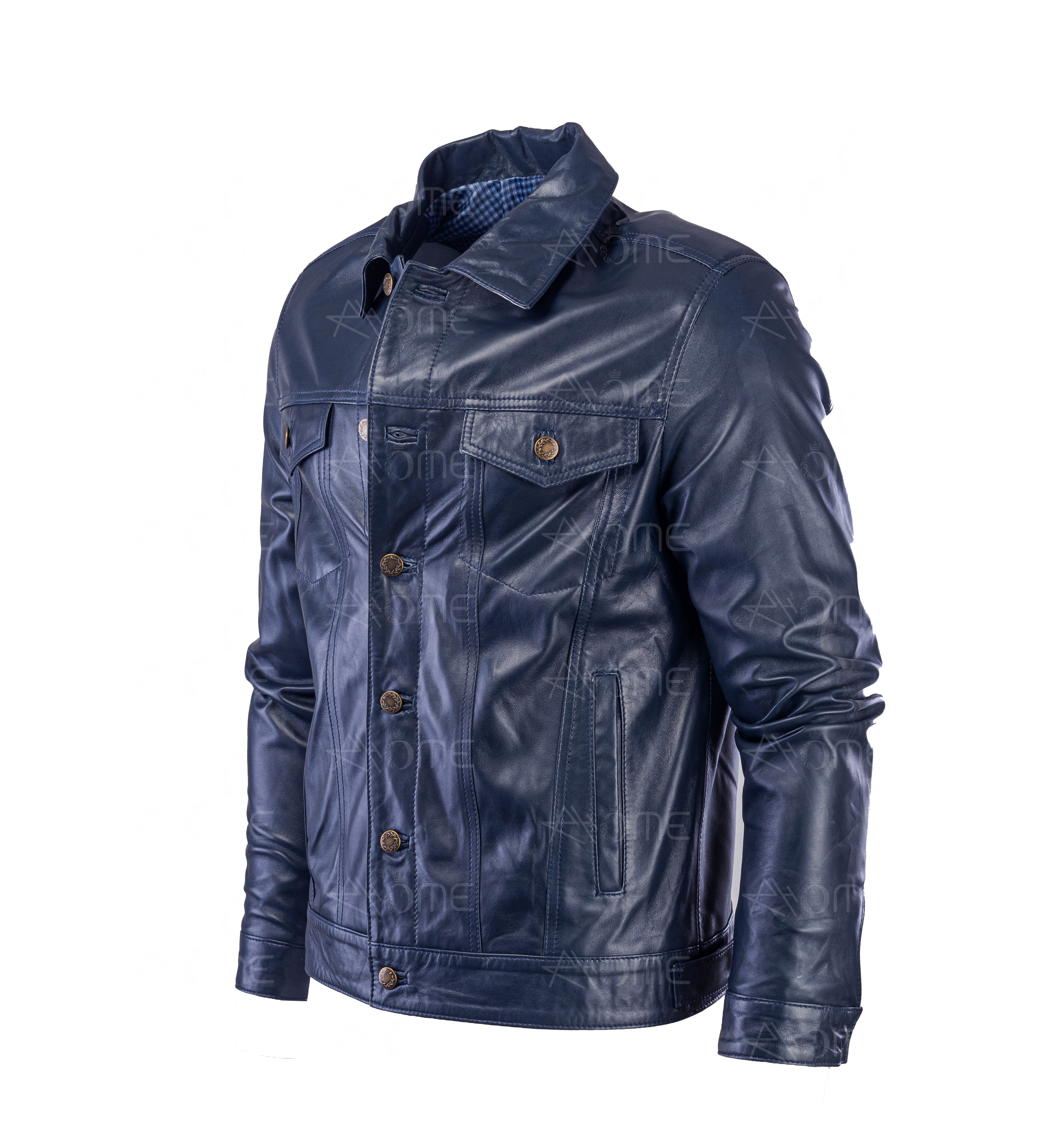 Blouson en cuir bleu marine 1222