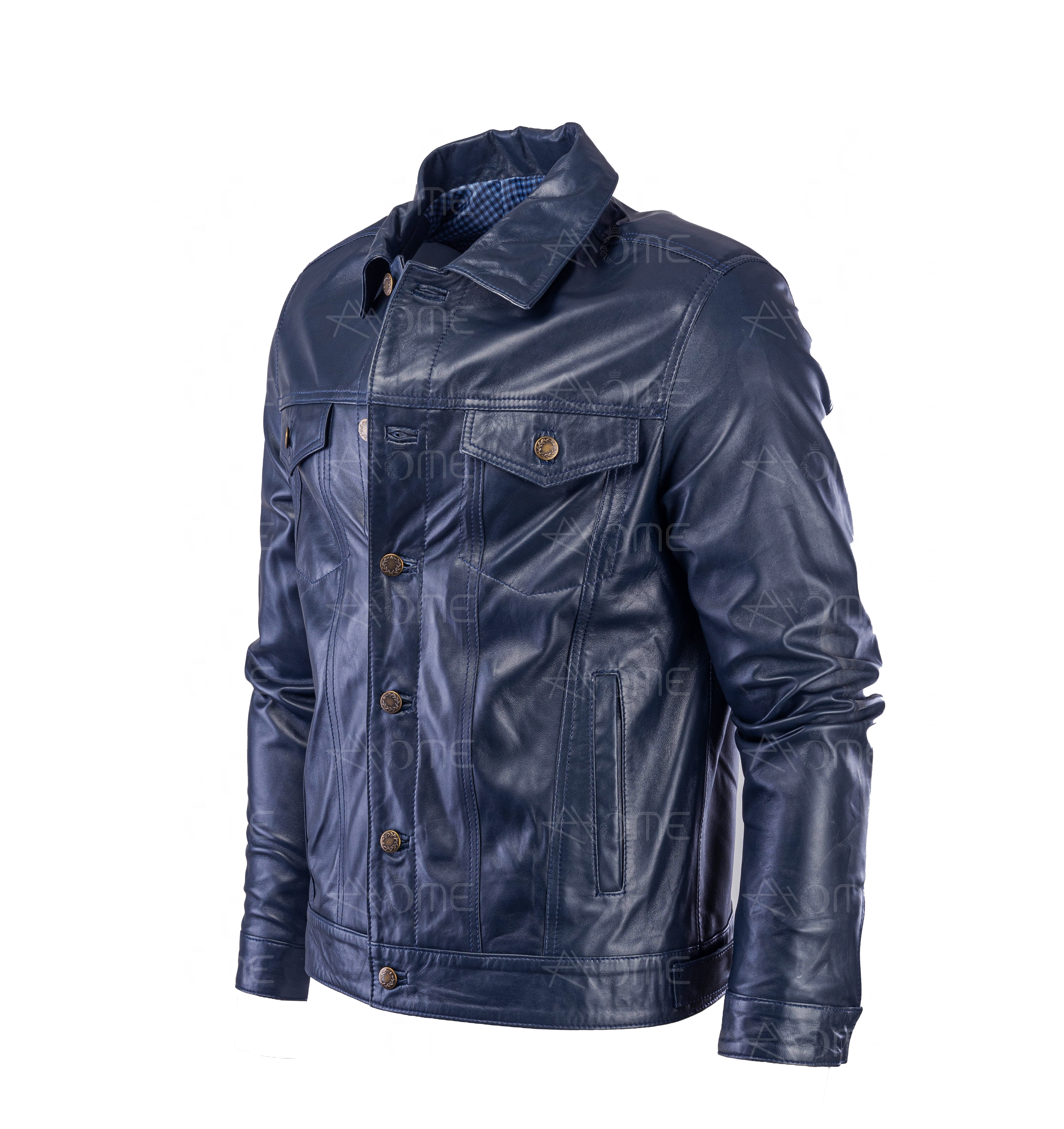 Blouson en cuir bleu marine 1222