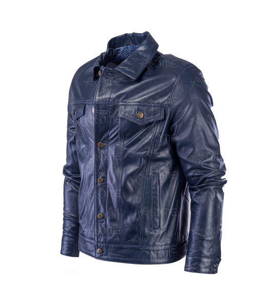 Blouson en cuir bleu marine 1222