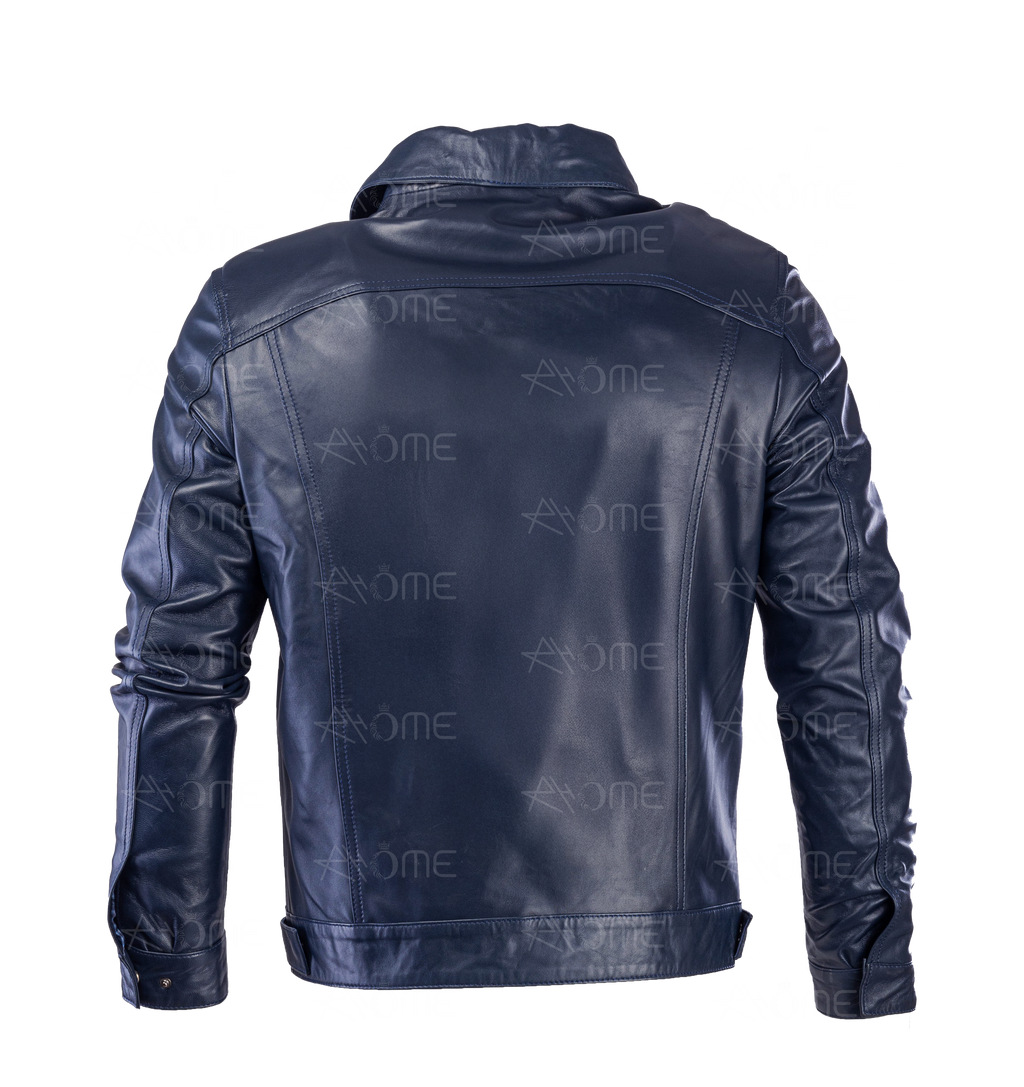 Blouson en cuir bleu marine 1222
