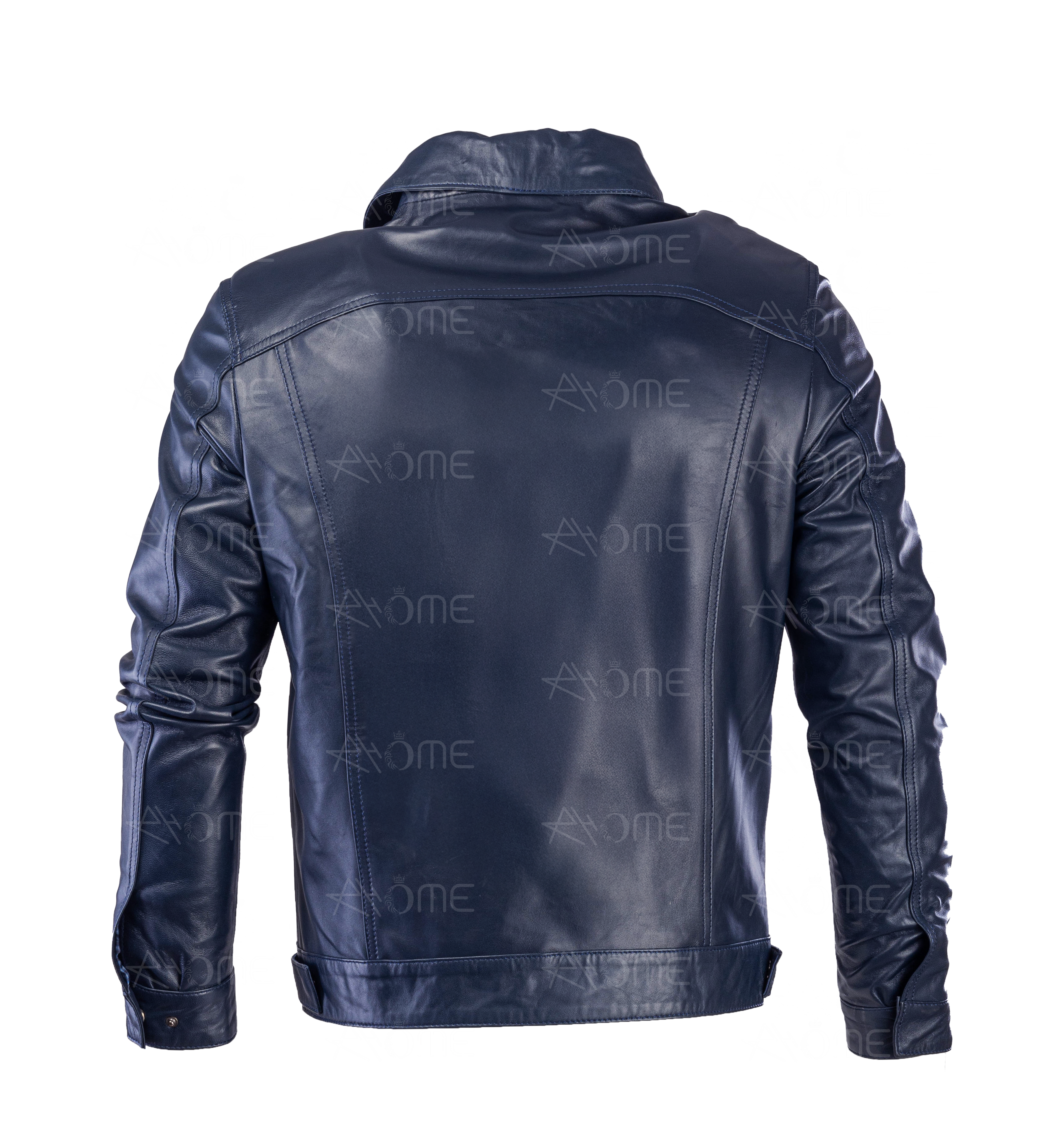 Blouson en cuir bleu marine 1222