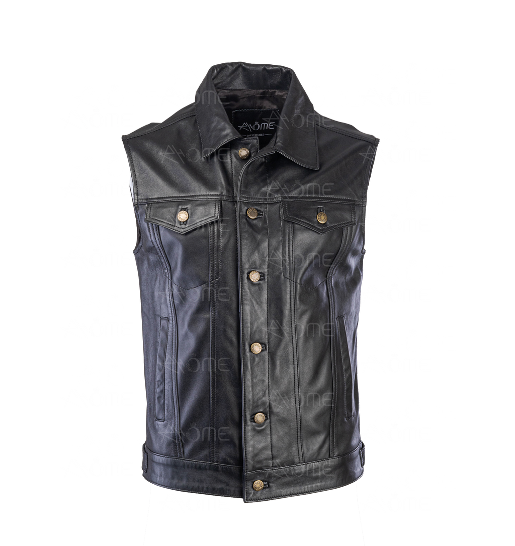 Gillet en cuir noir 1222