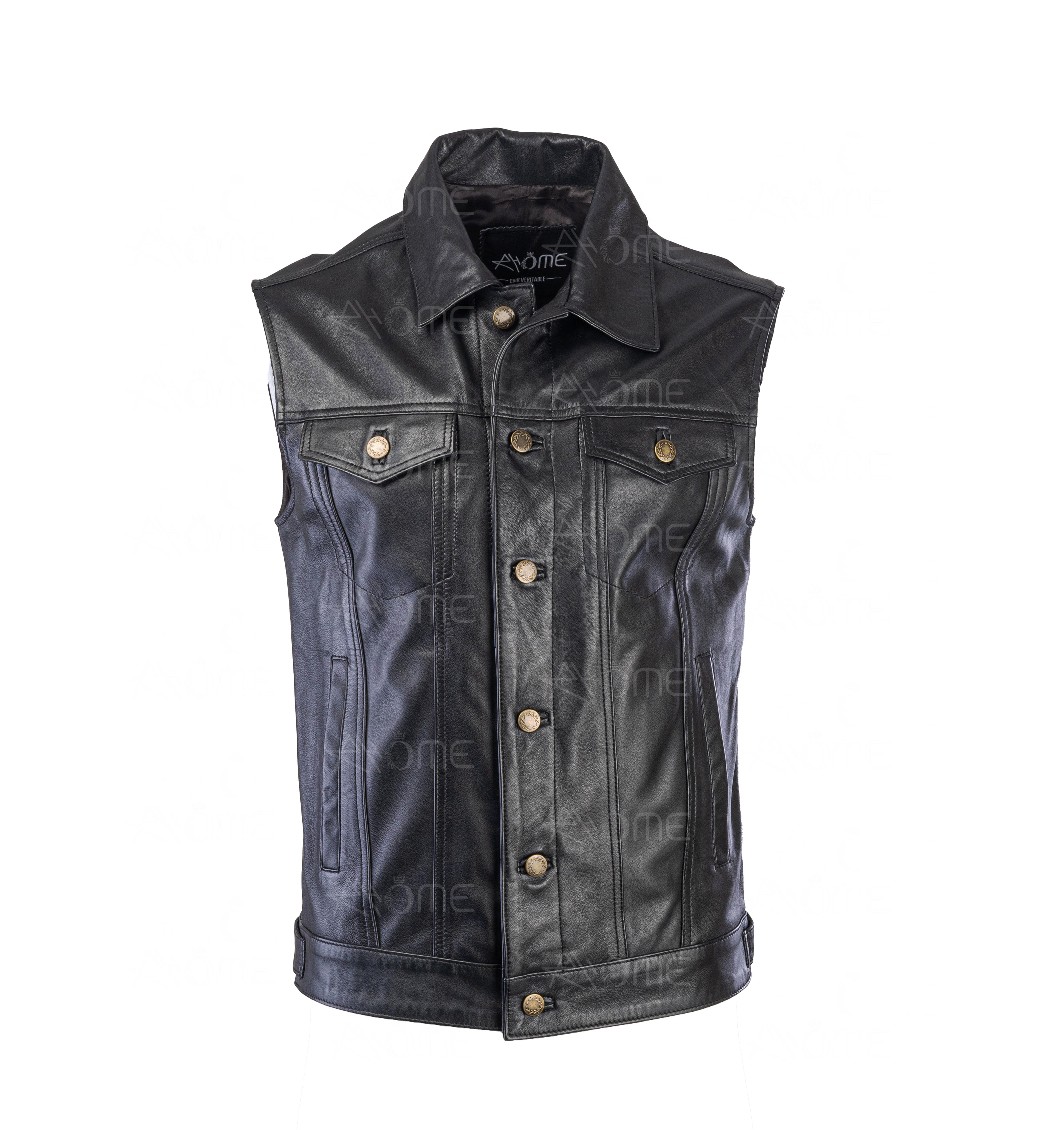 Gillet en cuir noir 1222