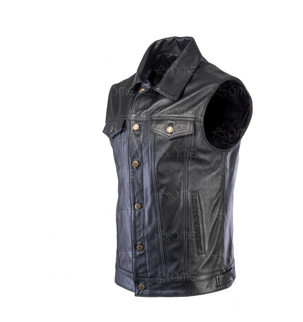 Gillet en cuir noir 1222