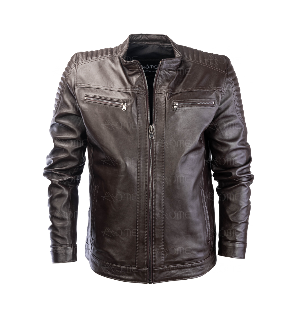 Blouson en cuir marron 12700