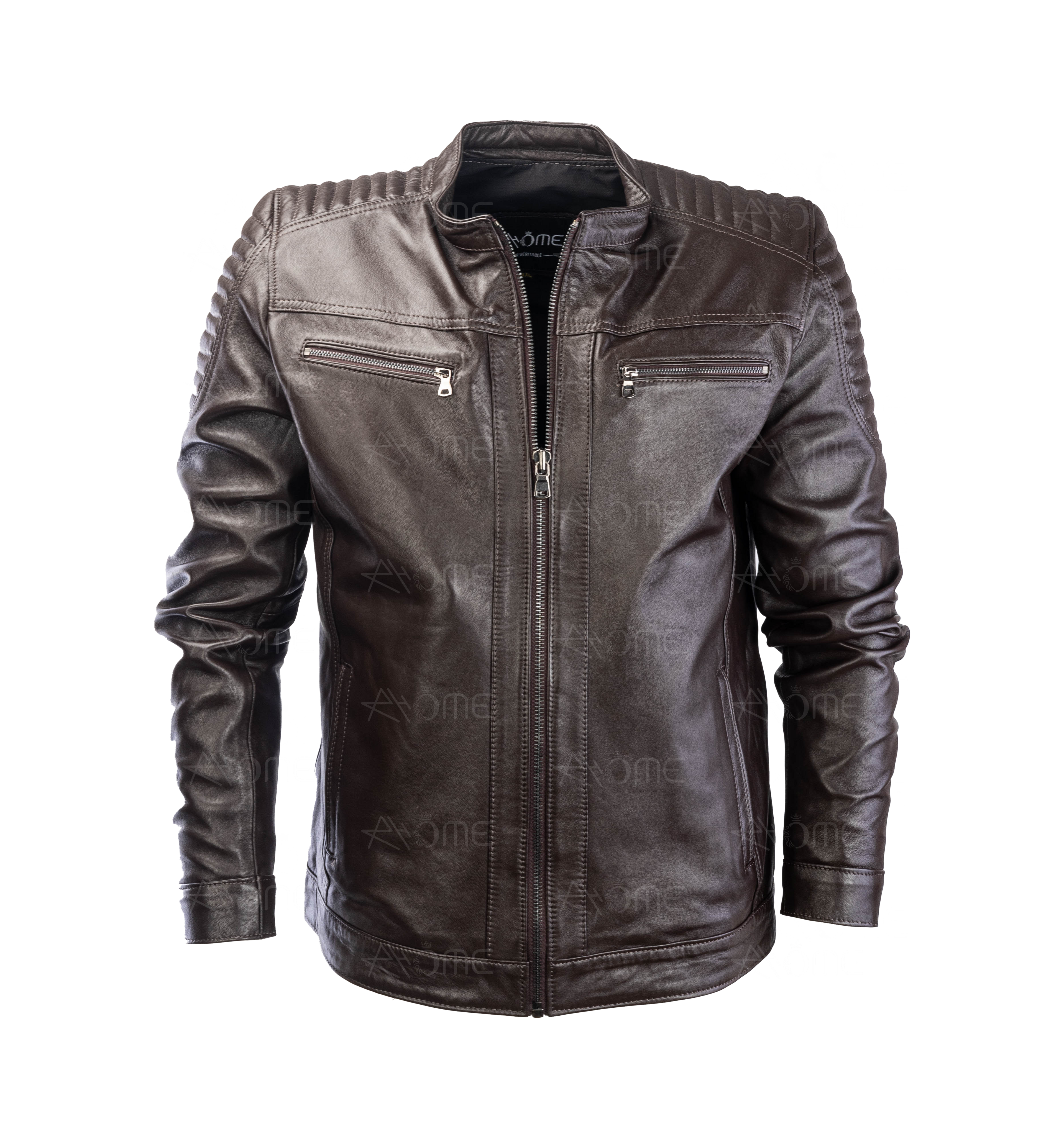 Blouson en cuir marron 12700