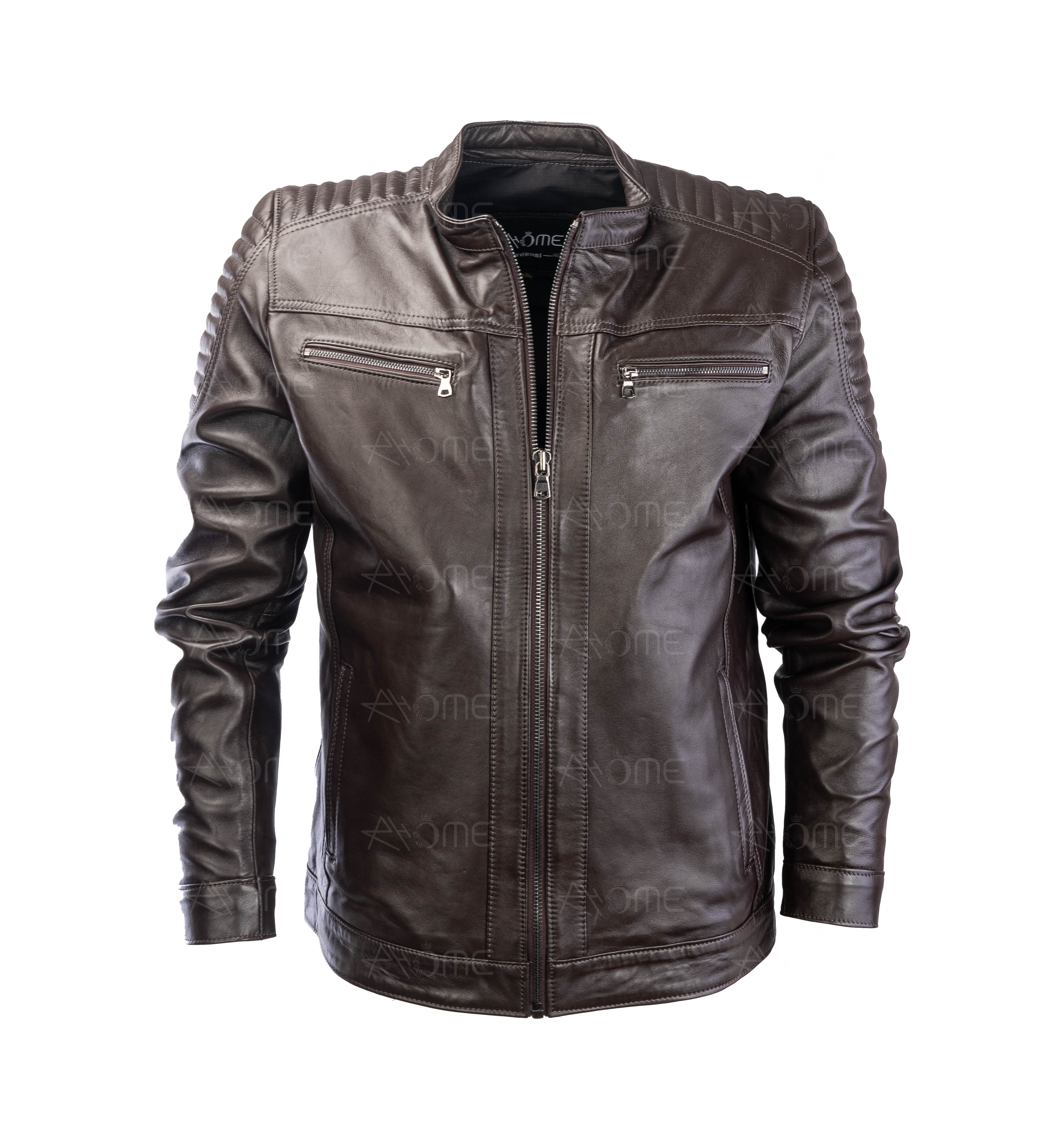 Blouson en cuir marron 12700