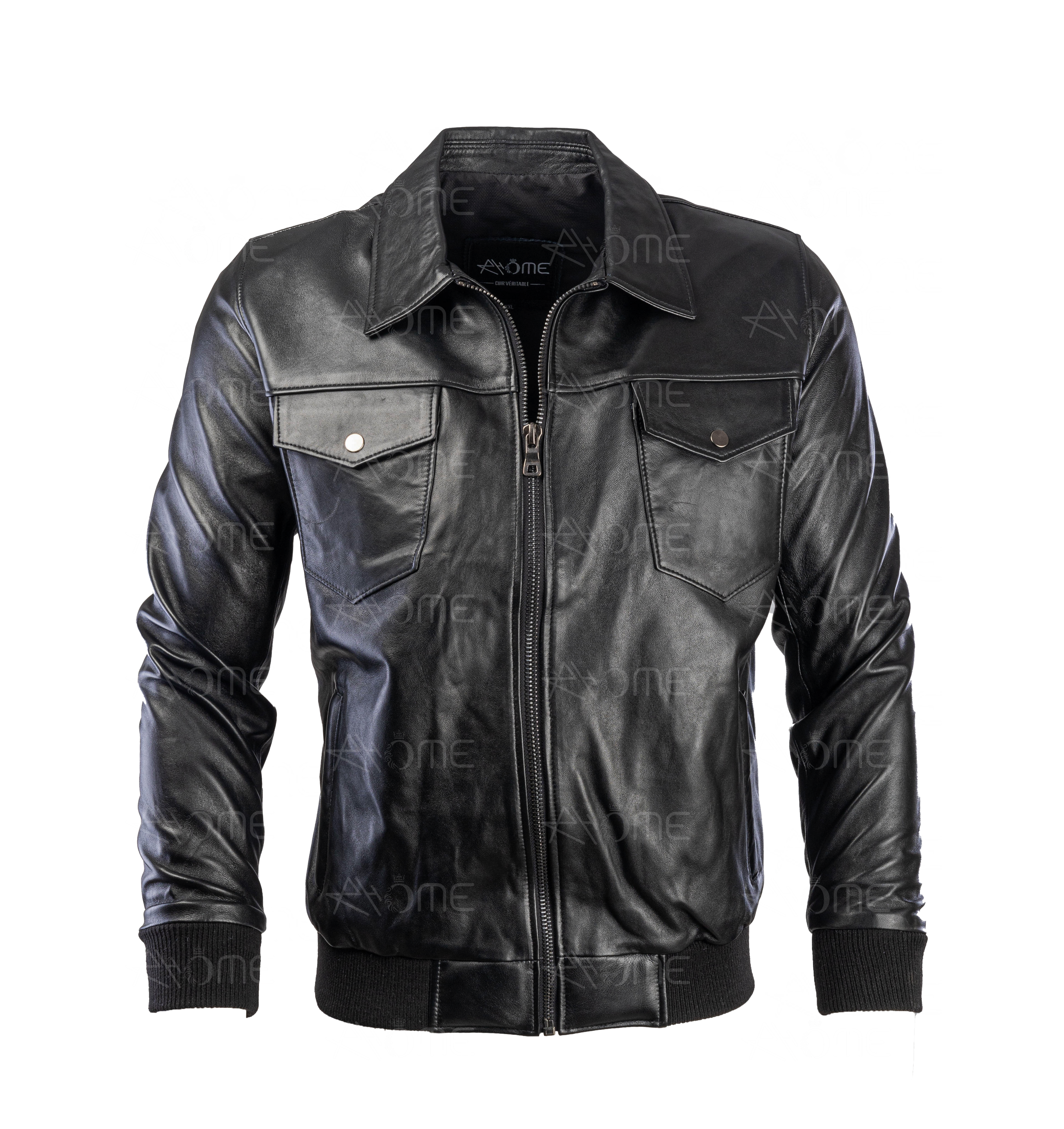 Blouson en cuir Noir CR7