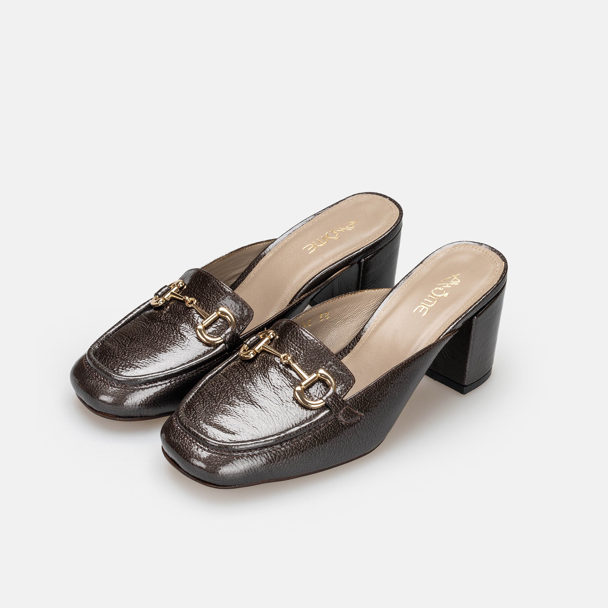 MULE TANGER EN CUIR  VERNIE MARRON