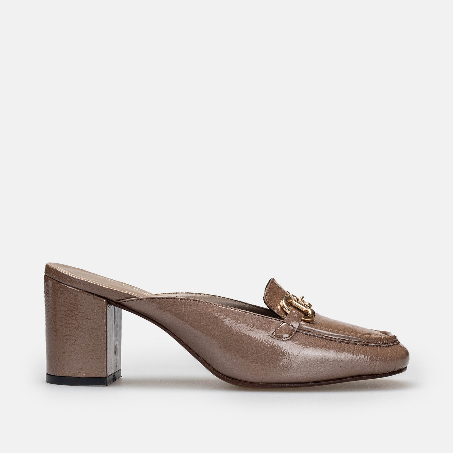 MULE TANGER EN CUIR  VERNIE TAUPE