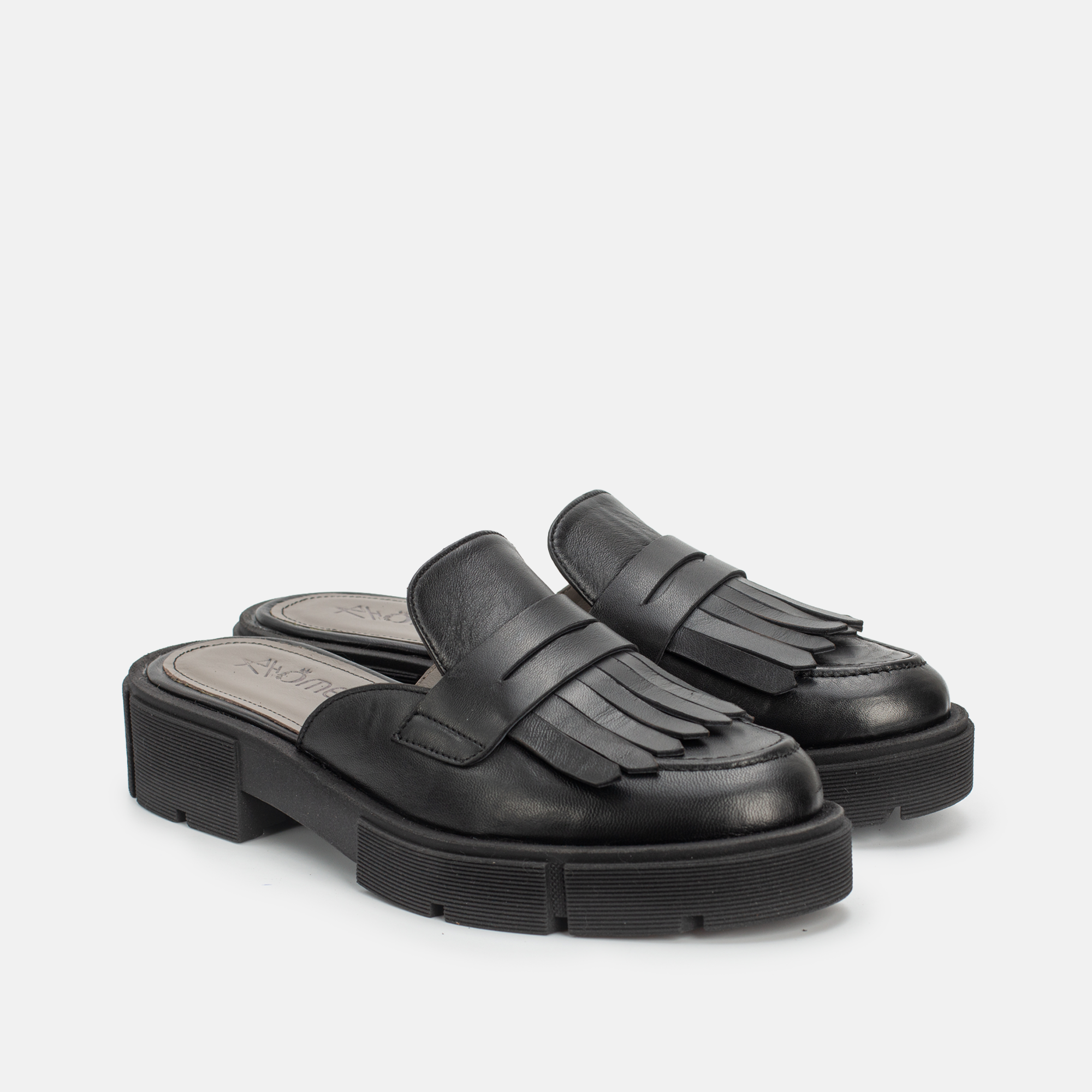 MEKNES EN CUIR NOIR A FRANGE