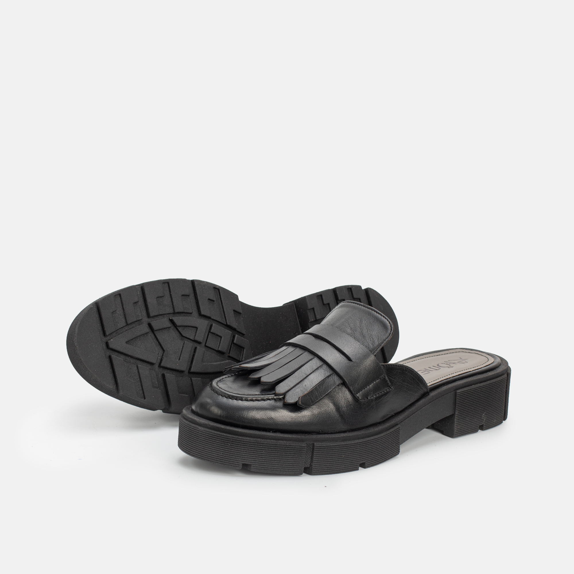 MEKNES EN CUIR NOIR A FRANGE