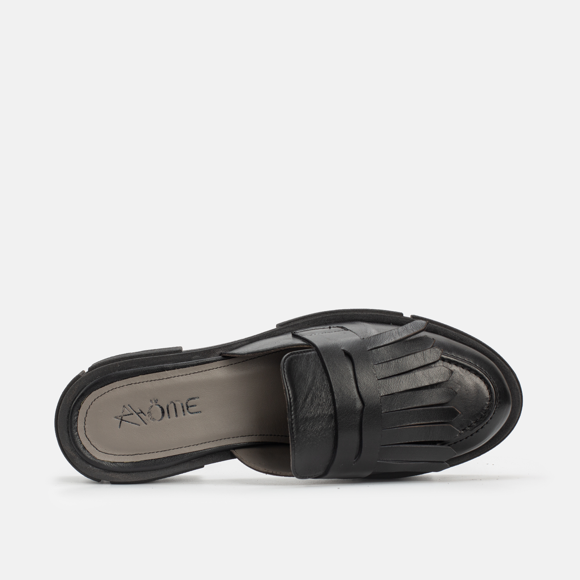 MEKNES EN CUIR NOIR A FRANGE