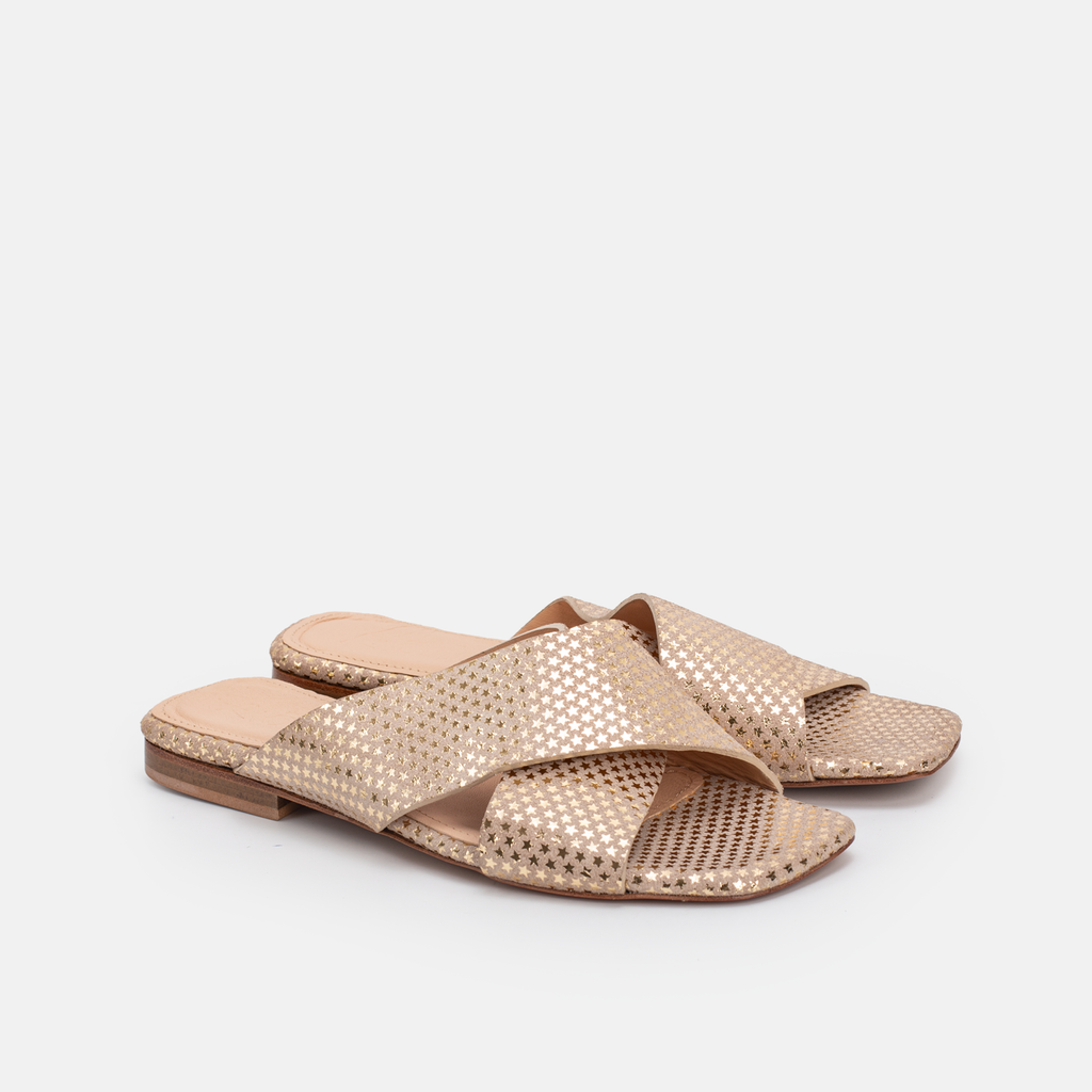 973 Sandales en Cuir Blanc Doré
