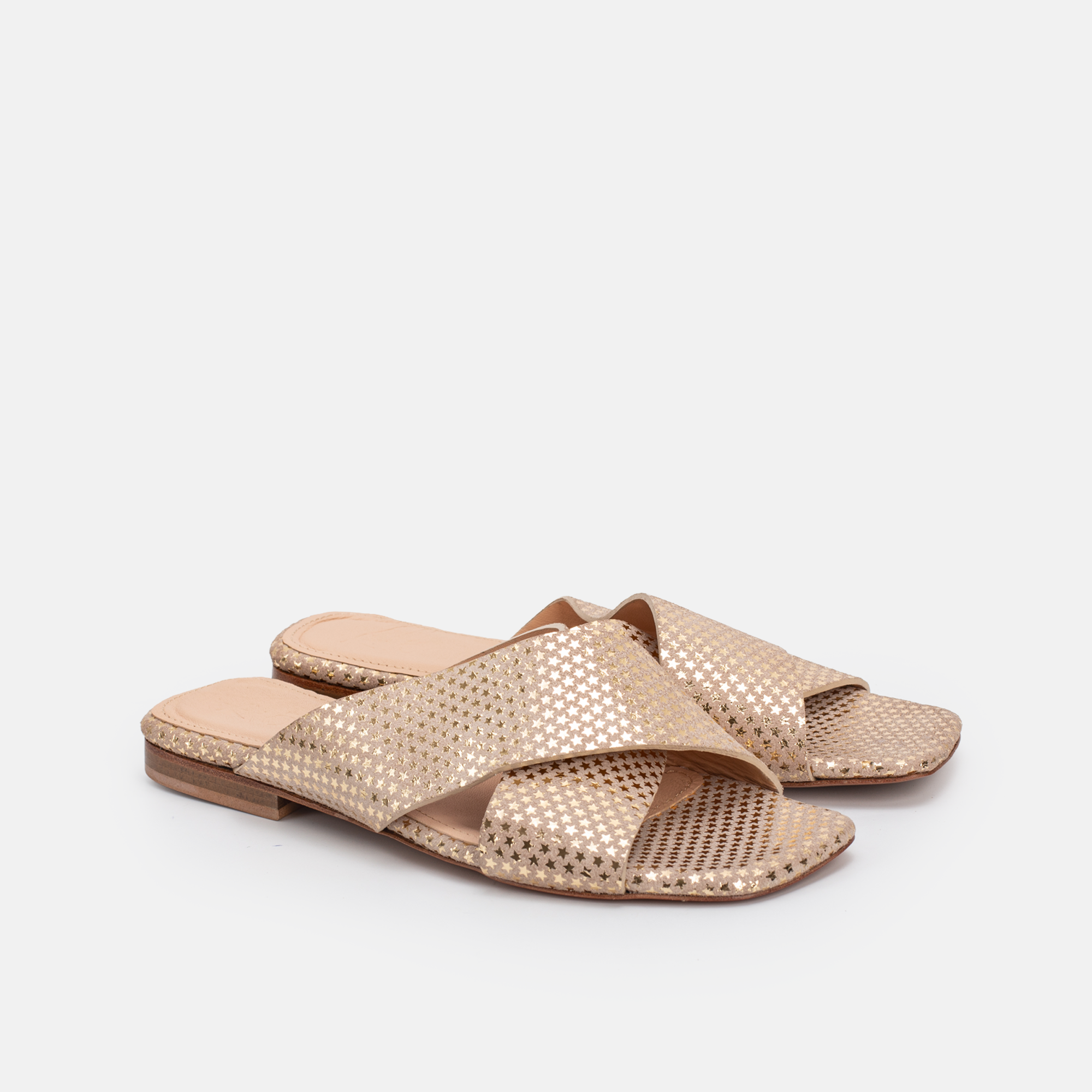 973 Sandales en Cuir Blanc Doré