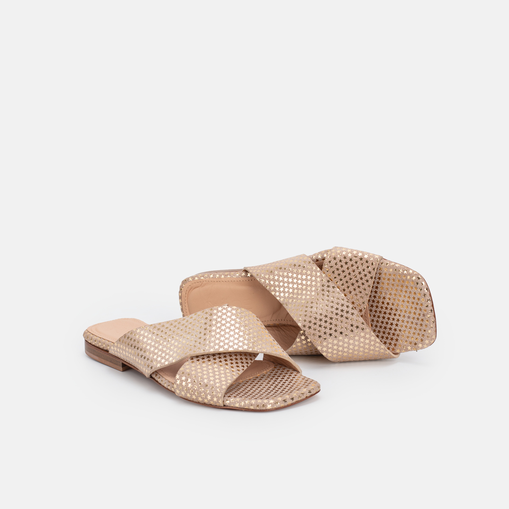 973 Sandales en Cuir Blanc Doré
