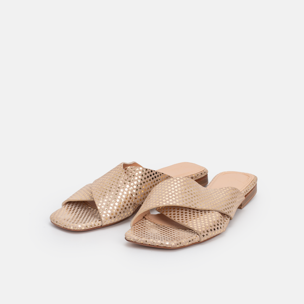 973 Sandales en Cuir Blanc Doré
