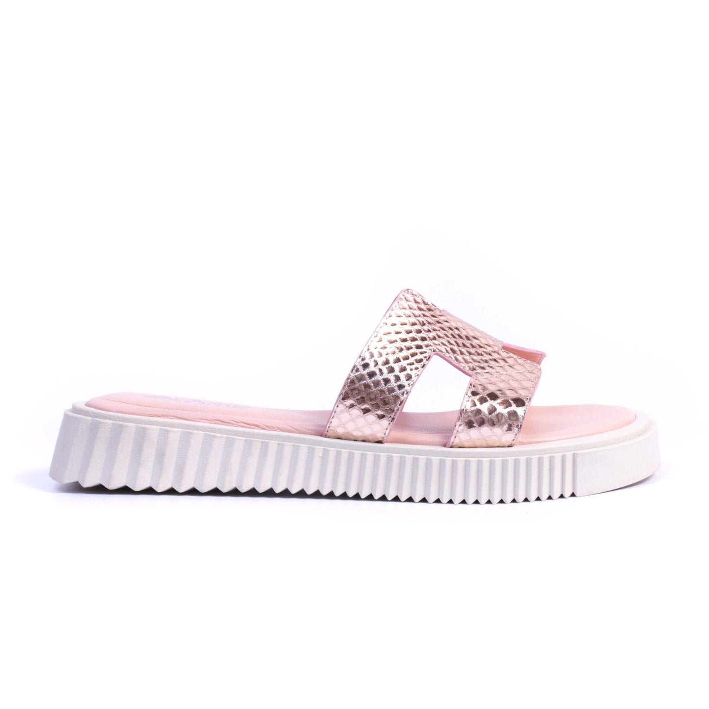 011 SANDALES EN CUIR EFFET CROCO ROSE GOLDE