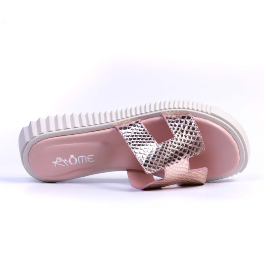 011 SANDALES EN CUIR EFFET CROCO ROSE GOLDE