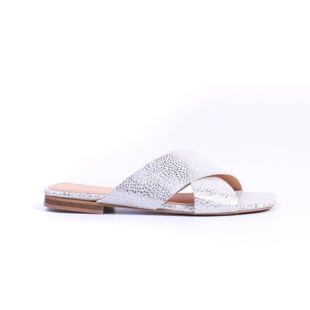 973 Sandales en Cuir Blanc Argenté