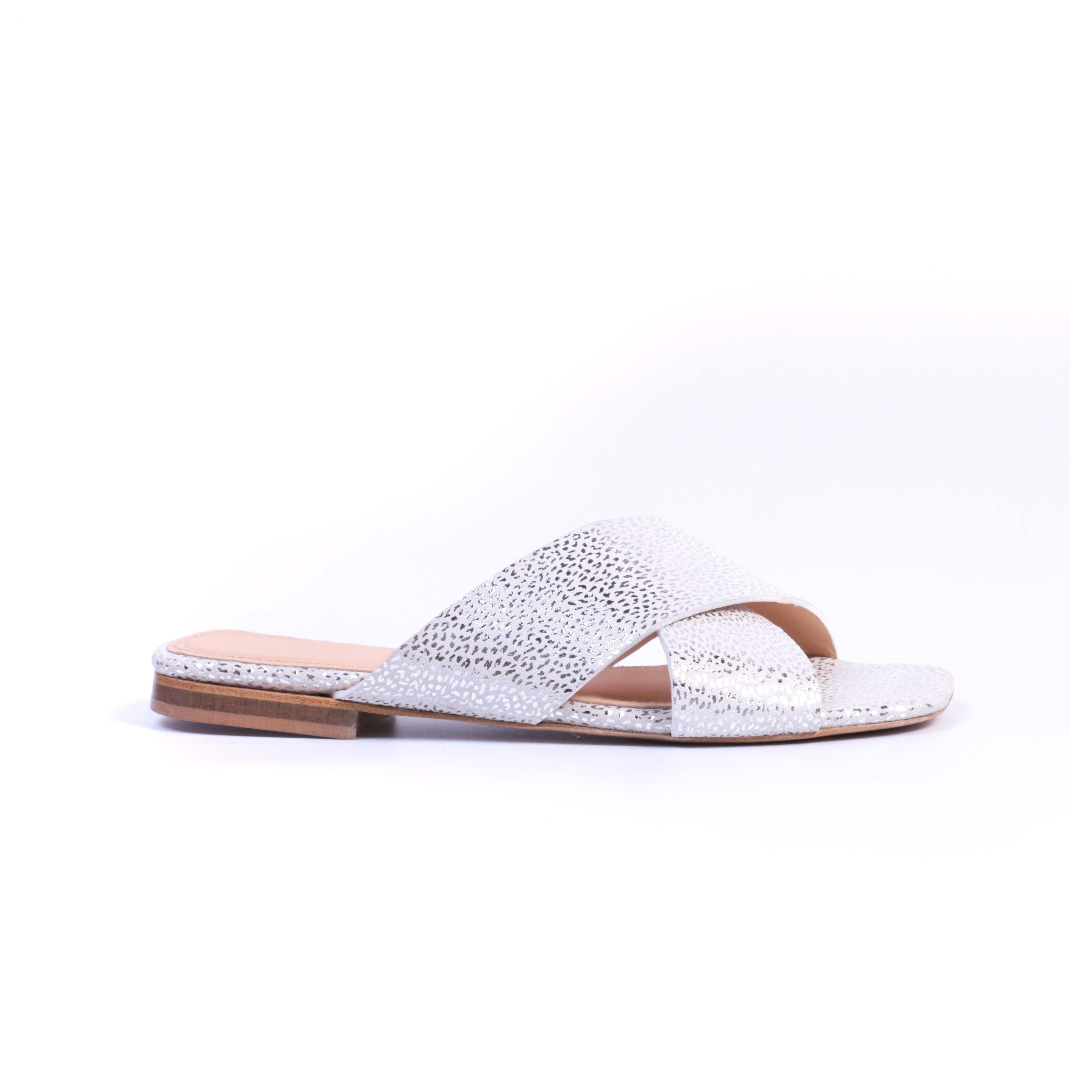 973 Sandales en Cuir Blanc Argenté