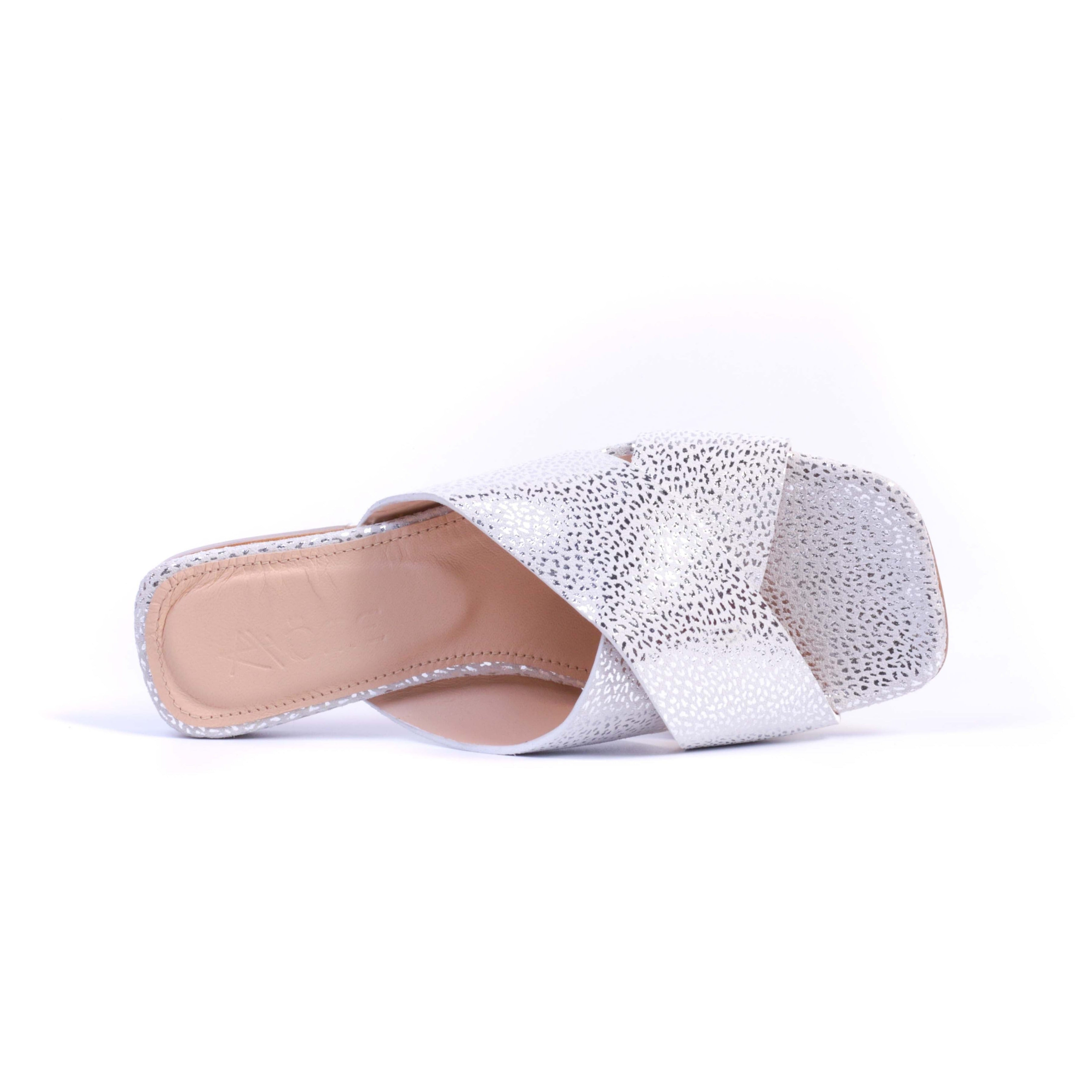973 Sandales en Cuir Blanc Argenté
