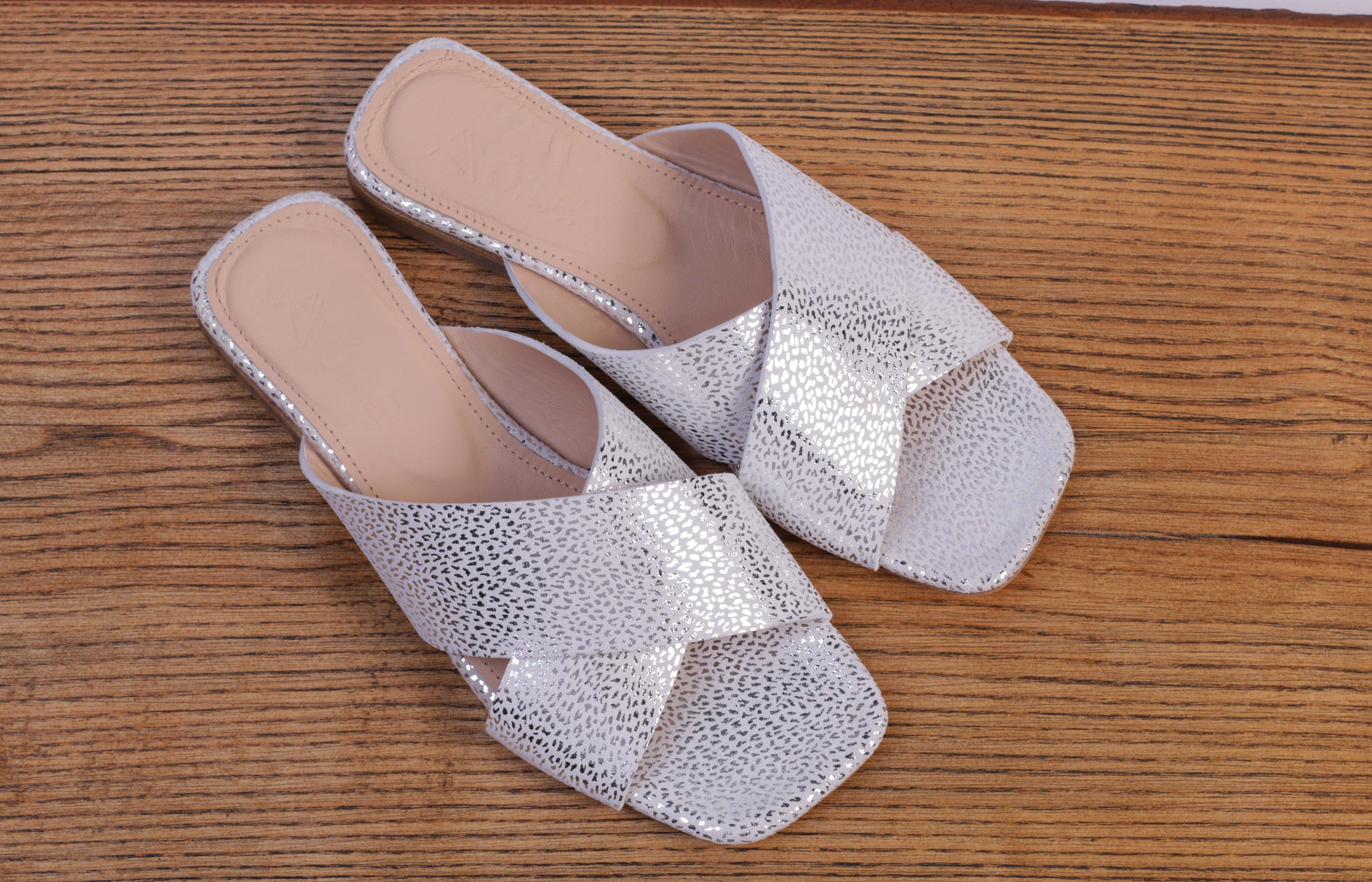 973 Sandales en Cuir Blanc Argenté