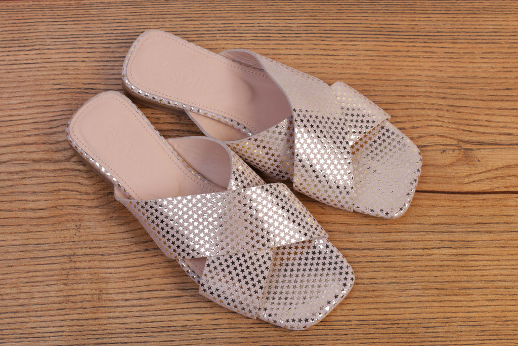 973 Sandales en Cuir Blanc Doré