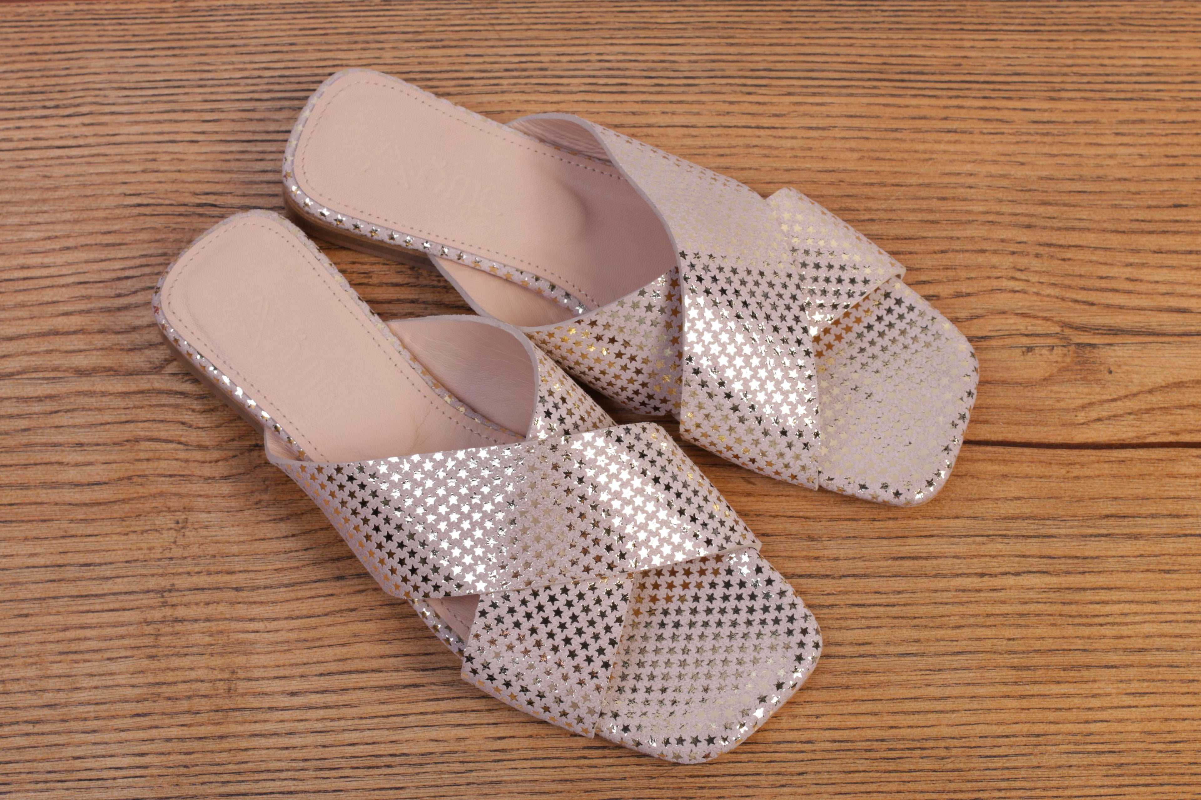 973 Sandales en Cuir Blanc Doré