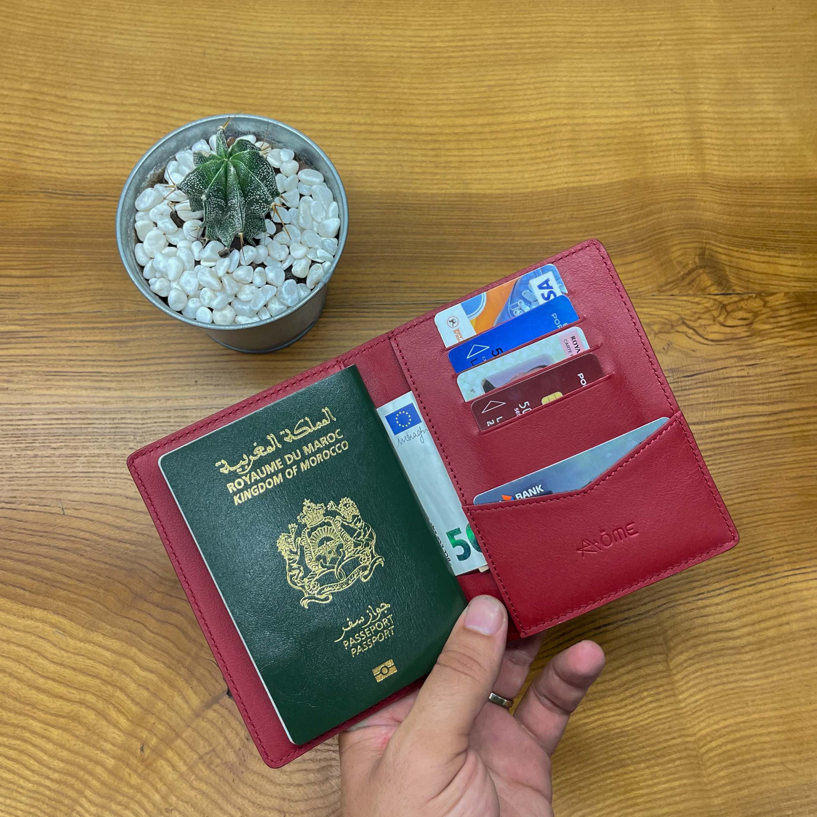 Porte-passeport en cuir Rouge