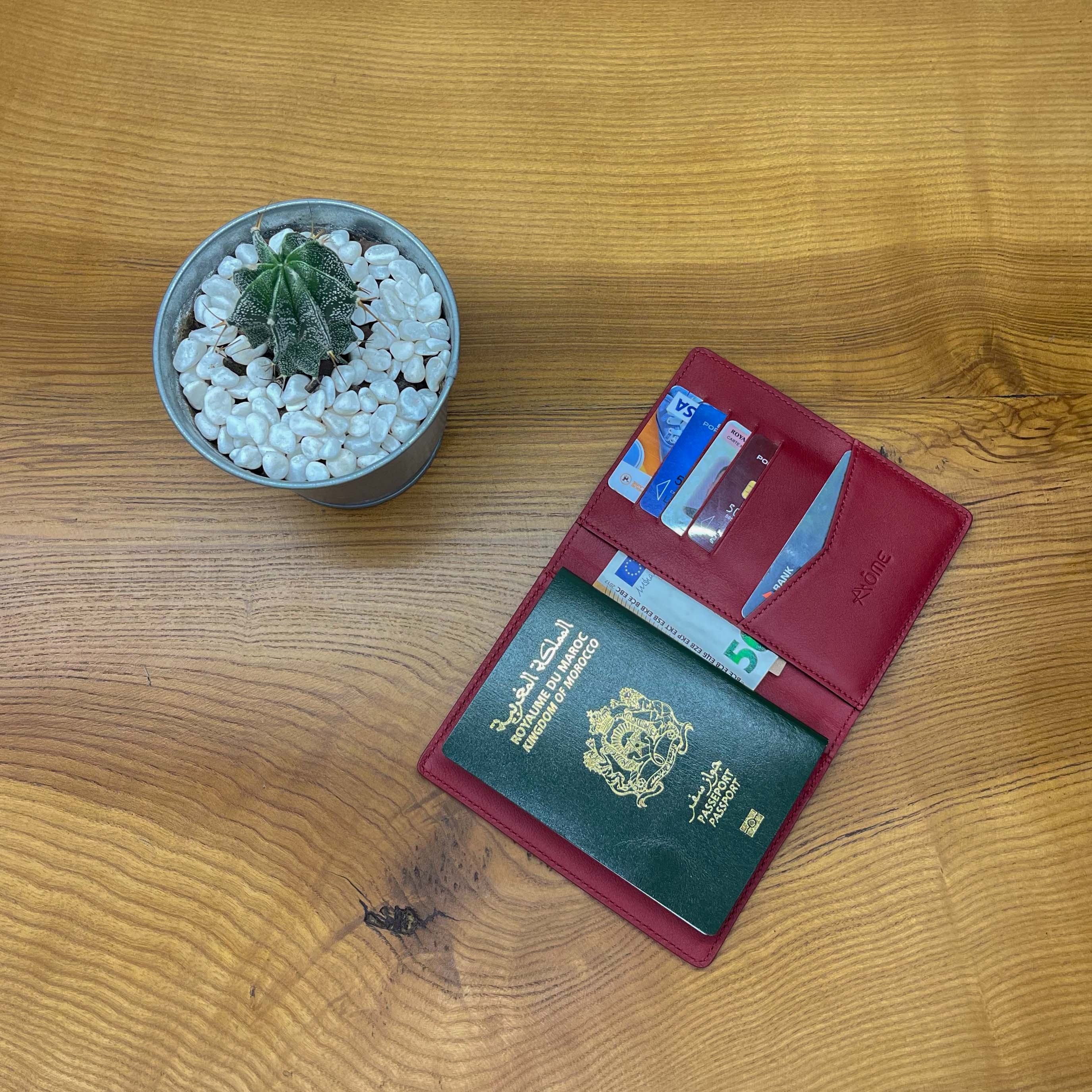 Porte-passeport en cuir Rouge